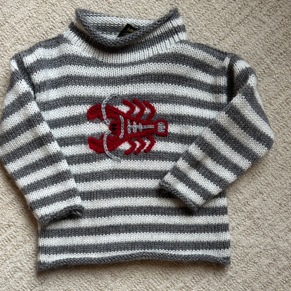 Wool alpaca sweater grey stripes lobster